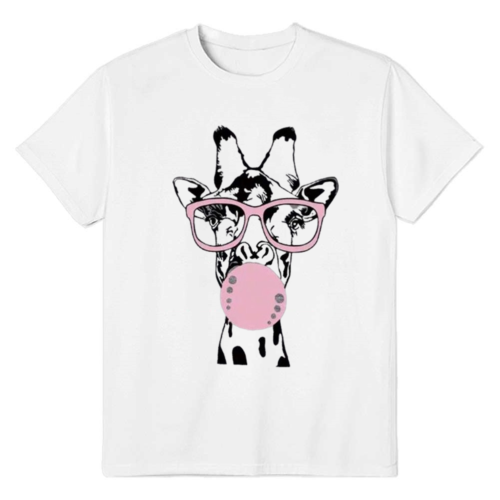 Adult Women's Summer Cartoon Giraffe White T-shirt Costume