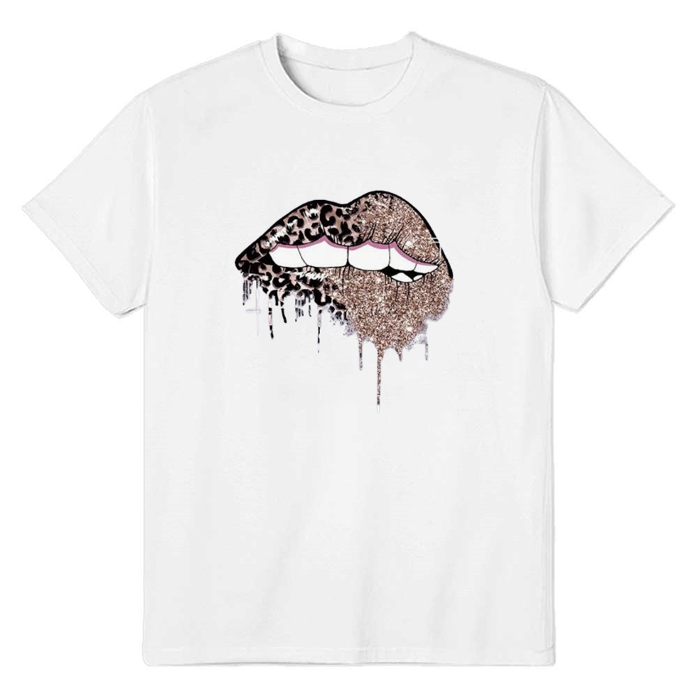 Adult Women  Leopard Lip Print Tee White T-shirt Costume