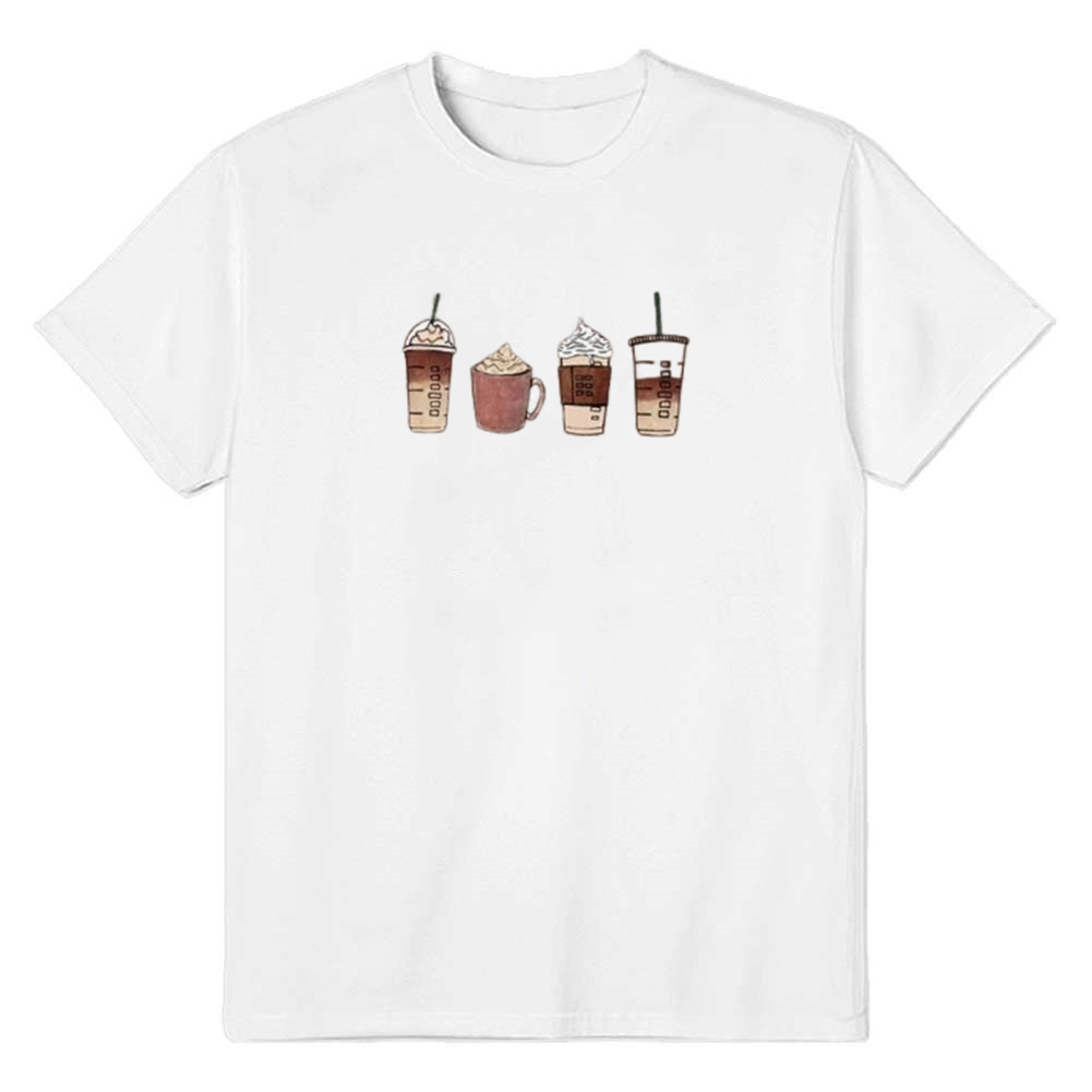 Adult Women Coffee Drink Print White T-shirt Costume
