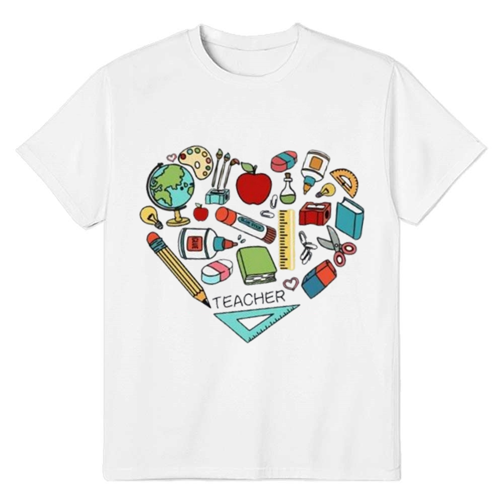 Adult Women Letter And Cartoon Heart Graphic White T-shirt Costume