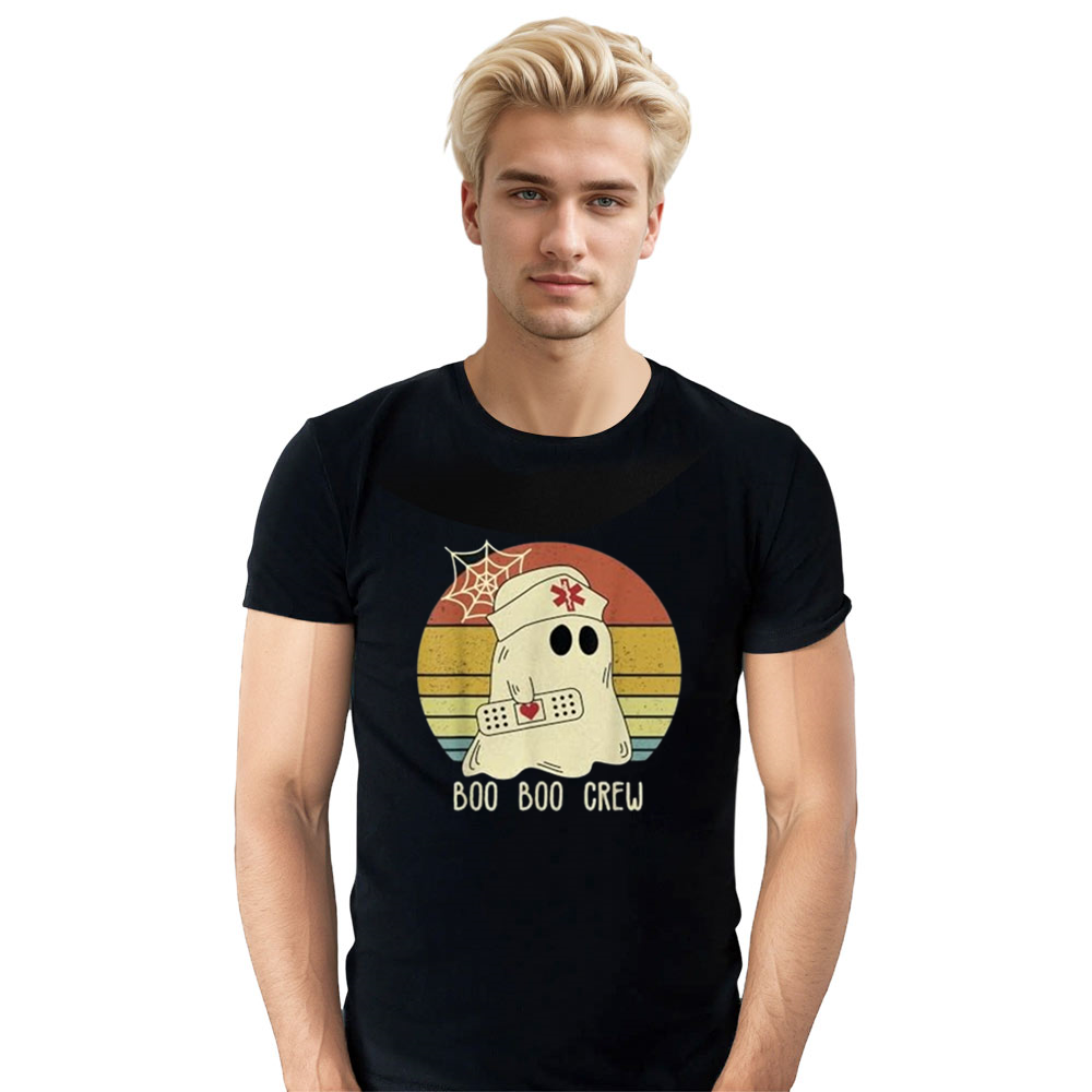 Adult Unisex Boo Boo Crew Nurse Ghost Shirts Halloween Black T-shirt Costume