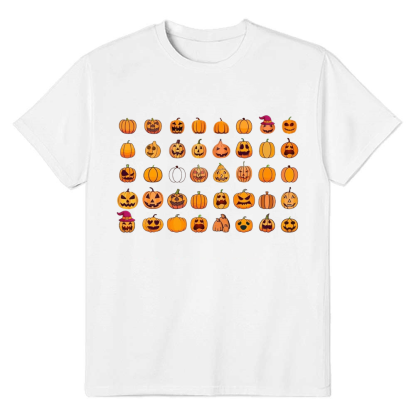Adult Unisex Halloween Pumpkin Trendy Fall White T-shirt Costume