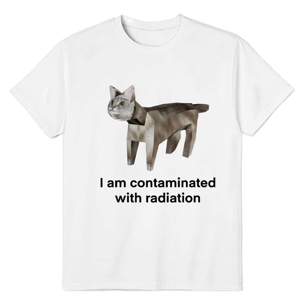 Adult Unisex I Am Contaminated Funny Cat Internet Meme Tee Trending Phrase Apparel White T-shirt Costume