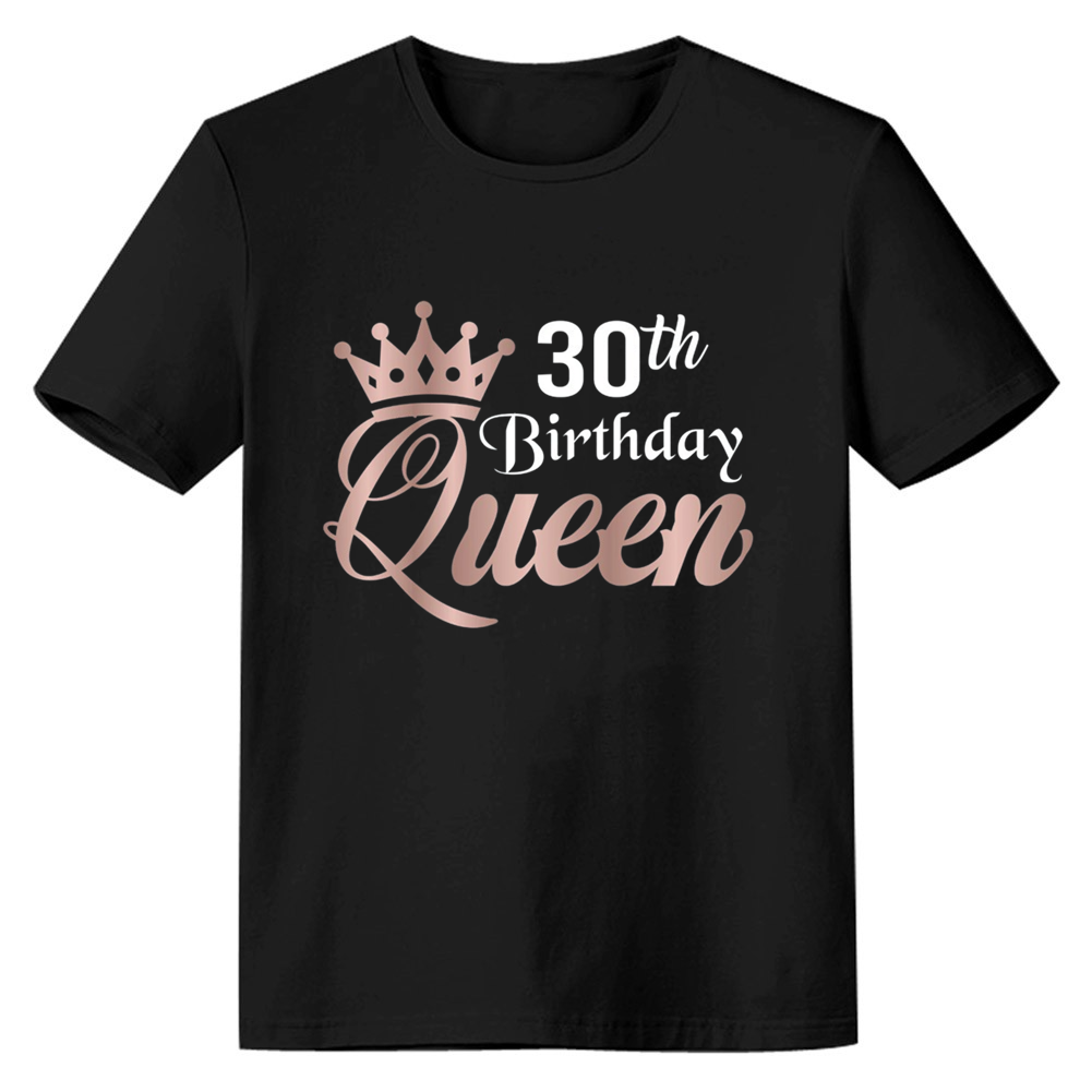 Adult Woman 30th Birthday Queen Party Black Short Sleeve T-shirt 