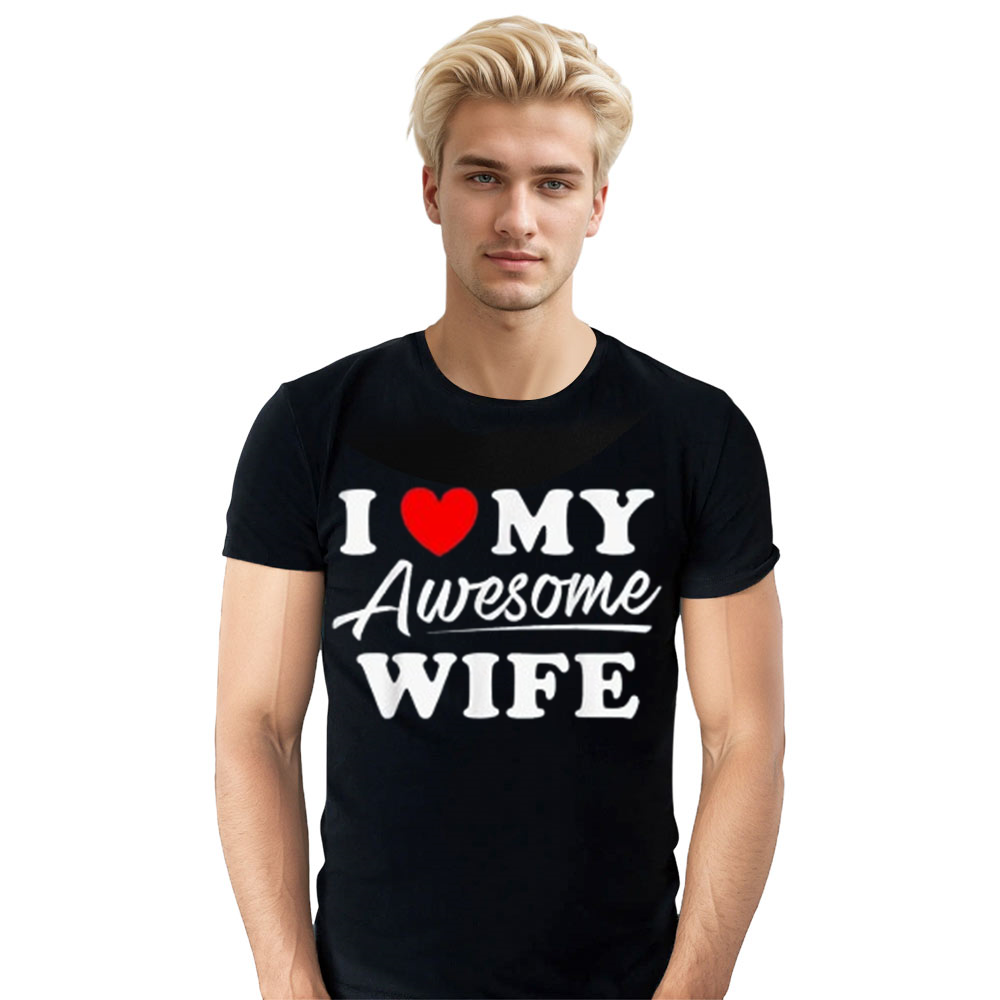 Adult Unisex Letter I Love My Awesome Wife Valentine's Day Heart Black T-shirt Costume