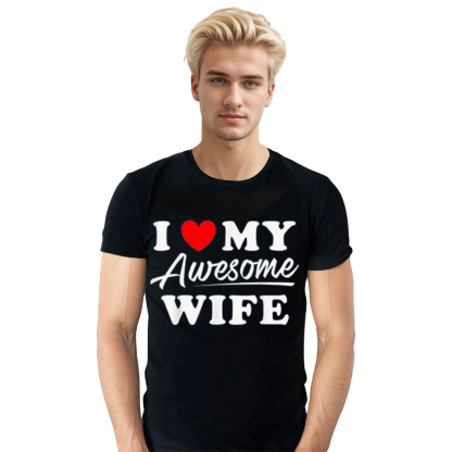 Adult Unisex Letter I Love My Awesome Wife Valentine's Day Heart Black T-shirt Costume