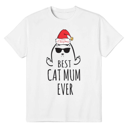 Adult Unisex Best Cat Merry Christmas Xmas White Festival T-shirt