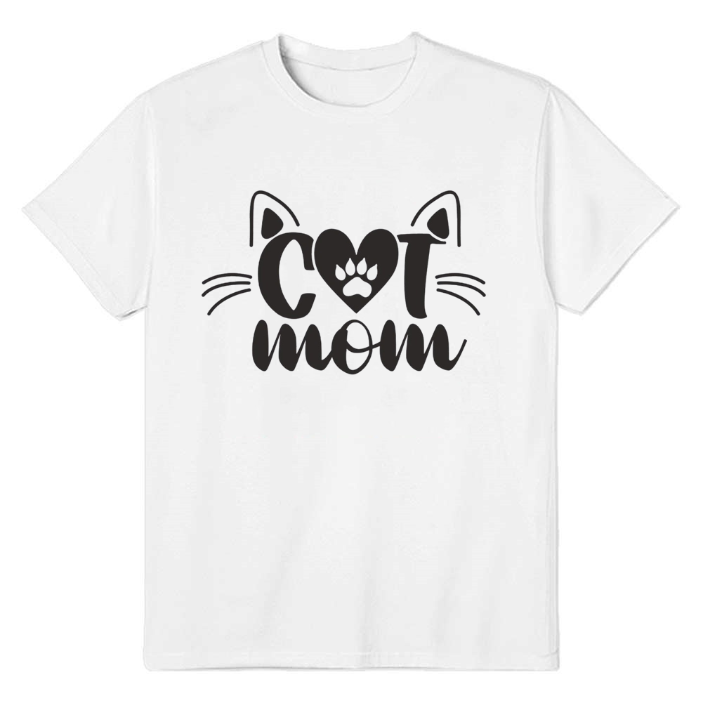 Adult Unisex Cat Mom Tee Cat Pet Lover White T-shirt