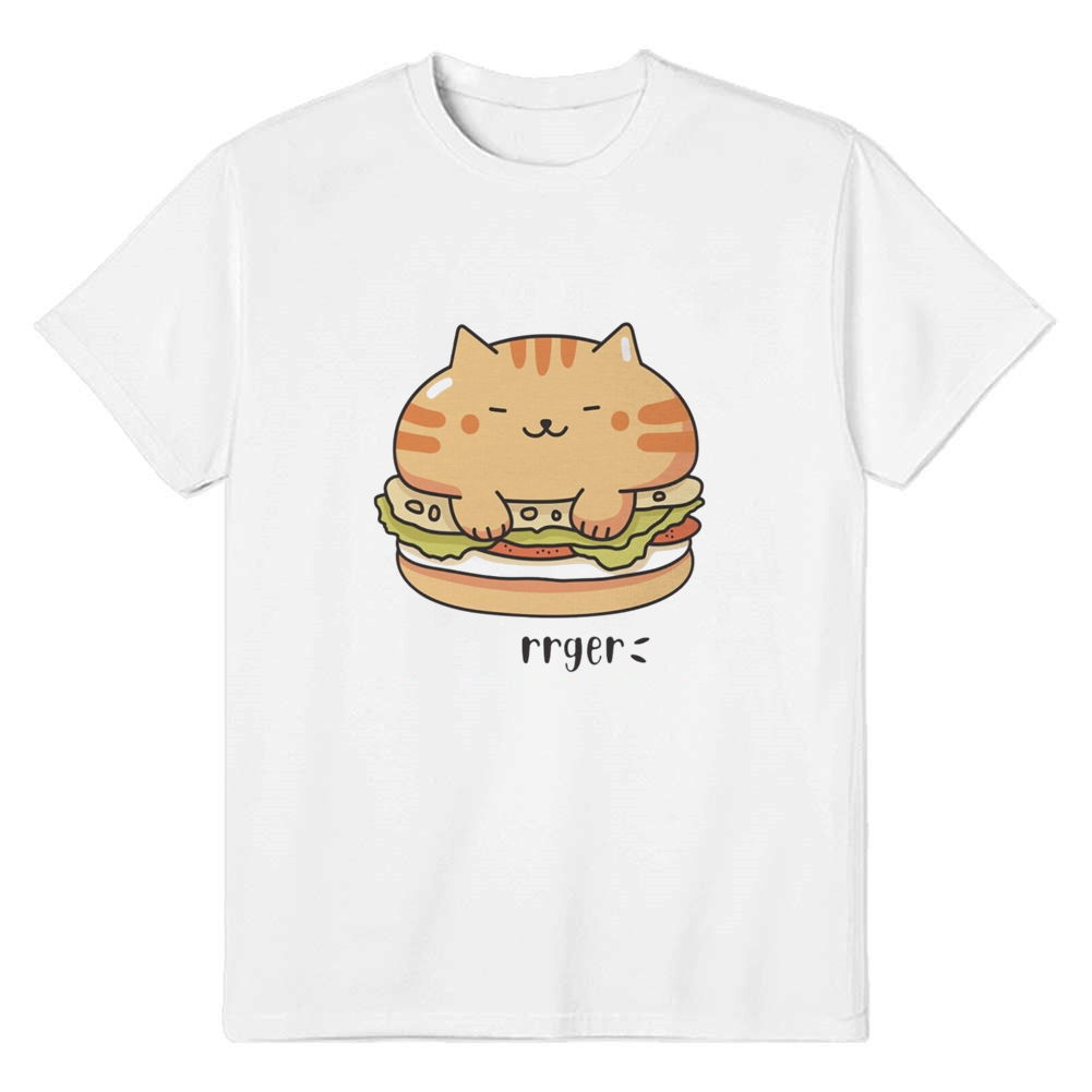Adult Unisex Cat Burger Kawaii Pet Lover White T-shirt