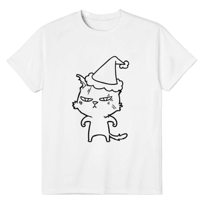 Adult Unisex Angry Cat White Pet Lover T-shirt