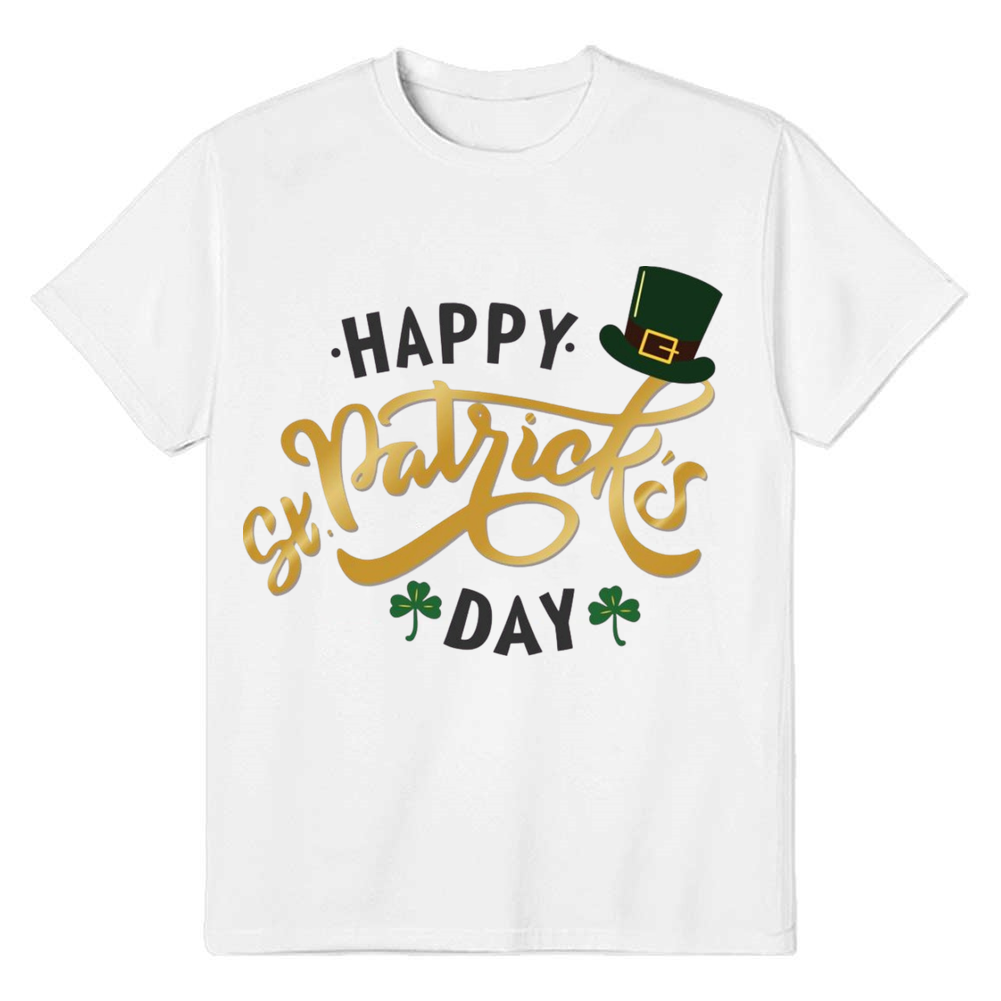 Adult Unisex St. Patrick's Day Happy Clover White T-shirt