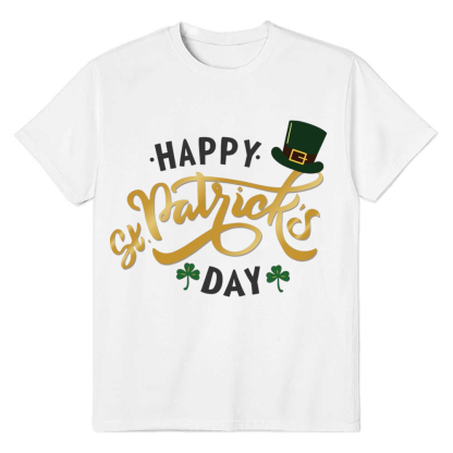 Adult Unisex St. Patrick's Day Happy Clover White T-shirt