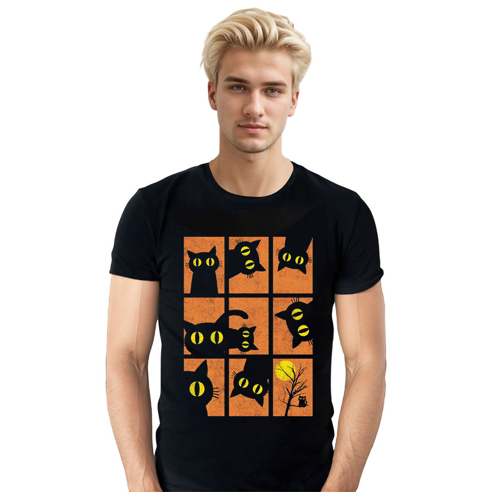 Adult Unisex Halloween Cute Cat Pet Lover Black T-shirt Costume