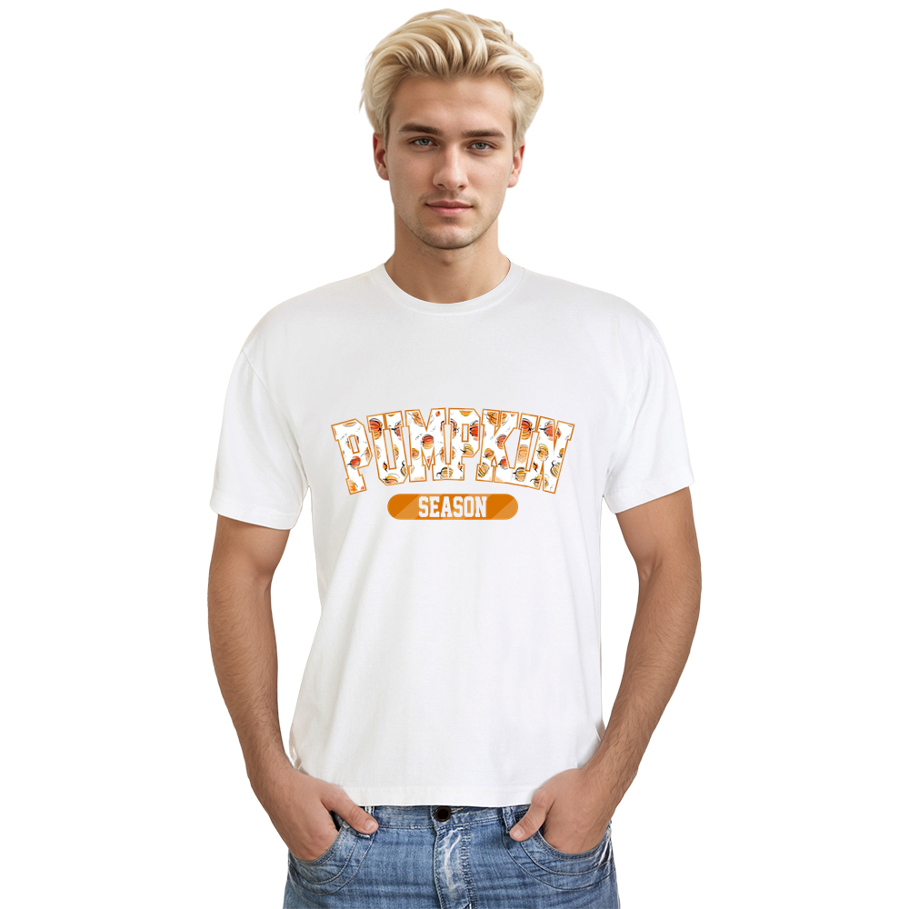 Adult Unisex Halloween Pumpkin Season Letter White T-shirt Costume
