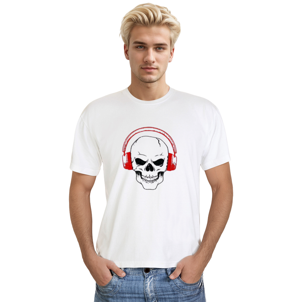 Adult Unisex Music Festival White Skull DJ T-shirt Costume