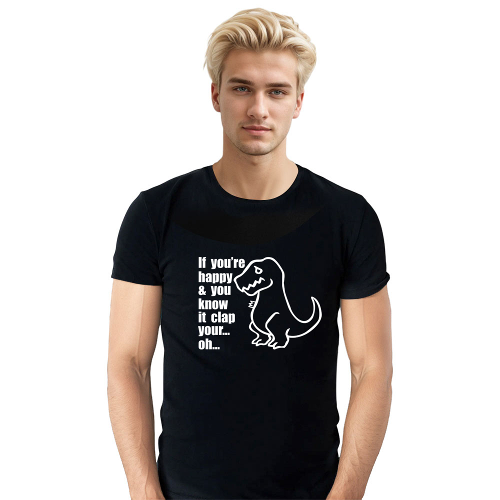 Adult Unisex If You're Happy Dinosaur Animals Lover Black T-shirt Costume