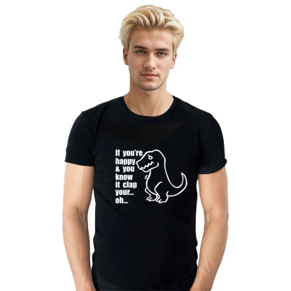 Adult Unisex If You're Happy Dinosaur Animals Lover Black T-shirt Costume