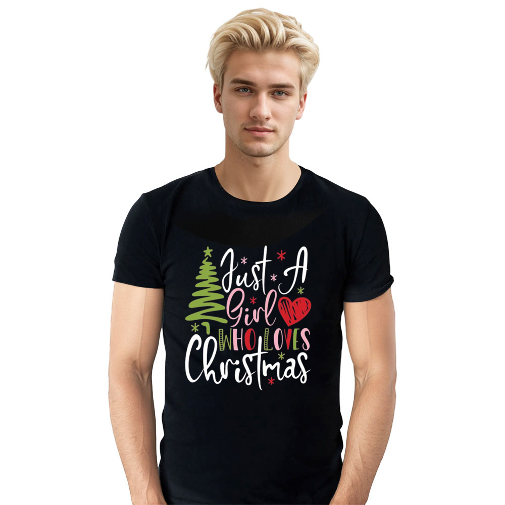 Adult Unisex Xmas Just A Girl Who Loves Christmas Festival Black T-shirt Costume
