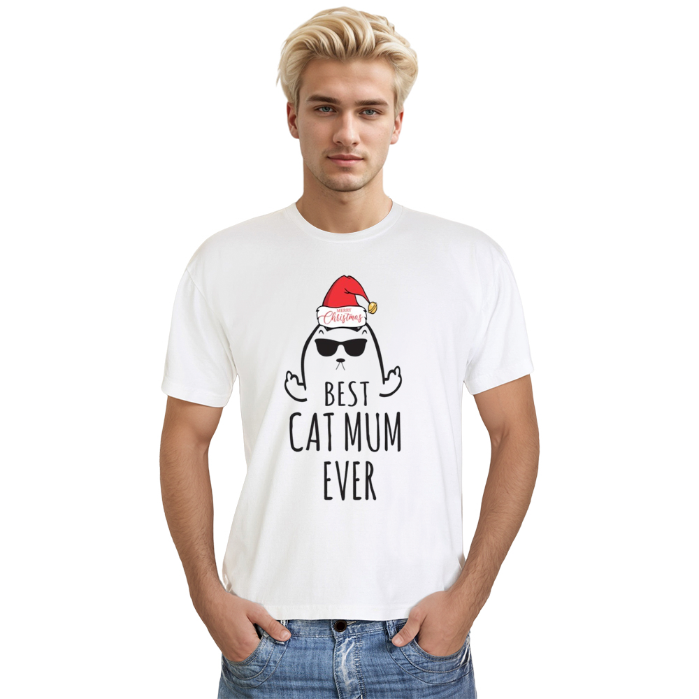 Adult Unisex Best Cat Merry Christmas Xmas White Festival T-shirt