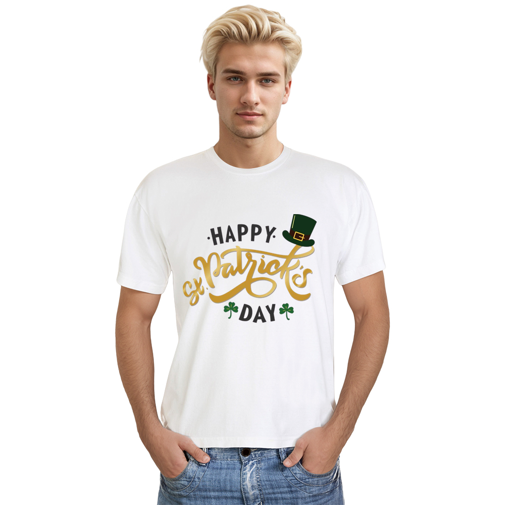 Adult Unisex St. Patrick's Day Happy Clover White T-shirt