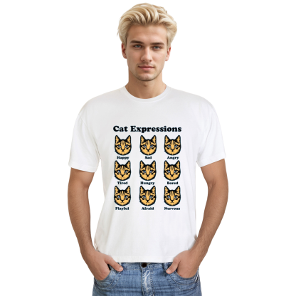 Adult Unisex Cat Expressions Pet Lover White T-shirt Costume