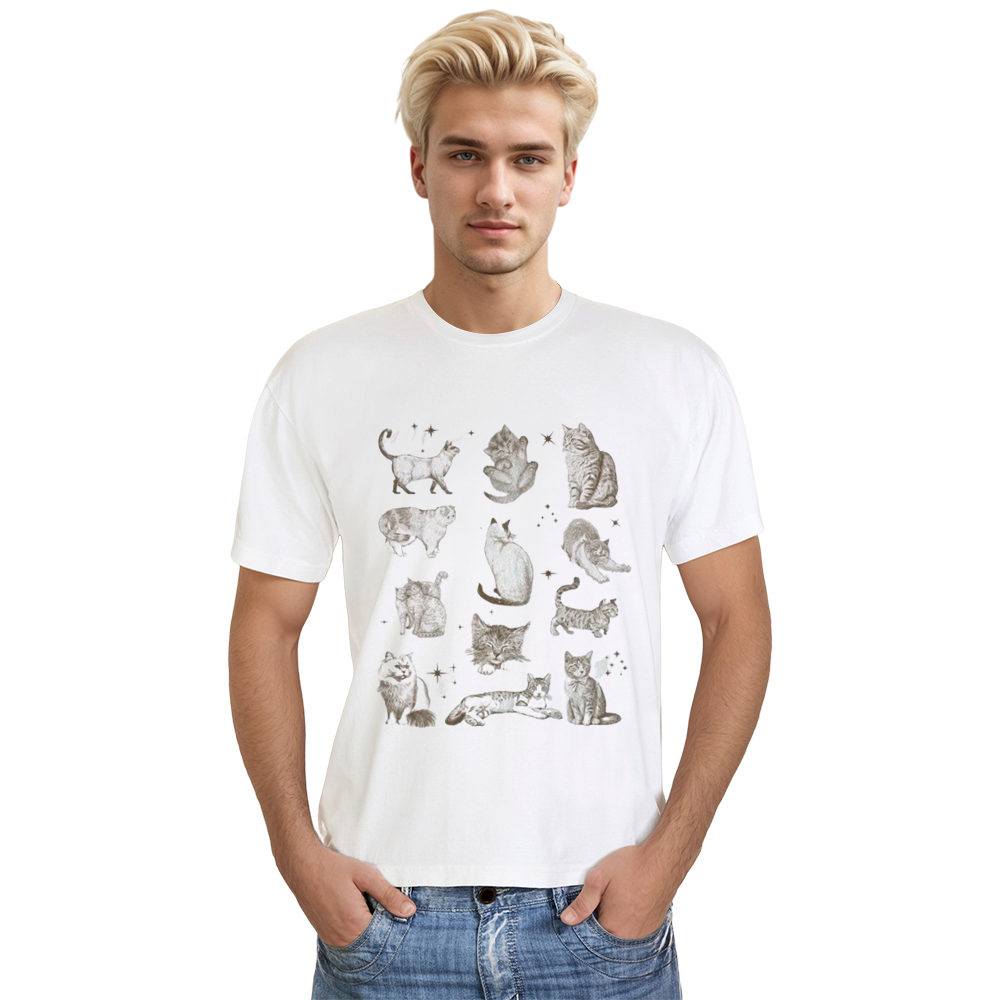 Adult Unisex Vintage 90s Tattoo Cat Pet Lover White T-shirt Costume