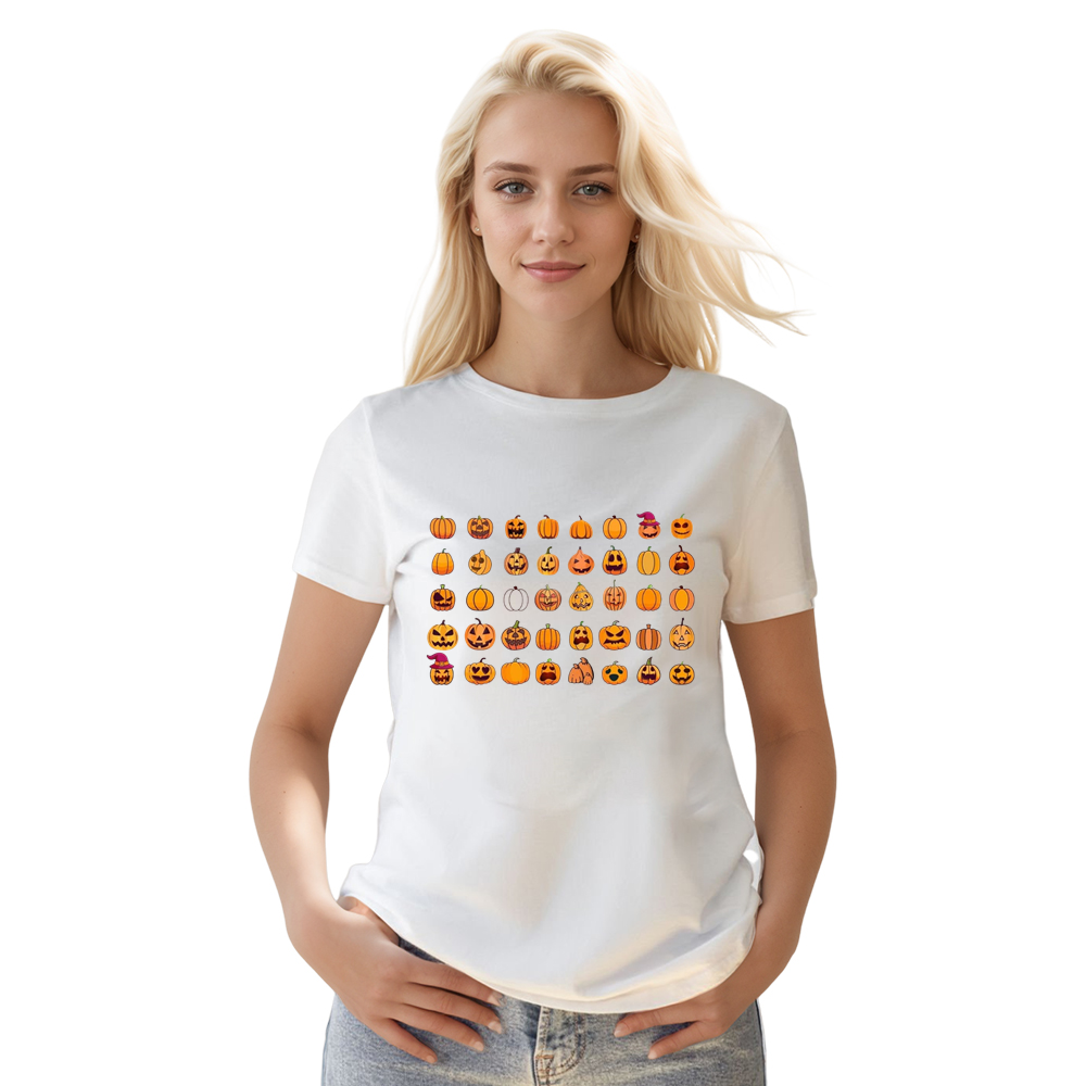 Adult Unisex Halloween Pumpkin Trendy Fall White T-shirt Costume
