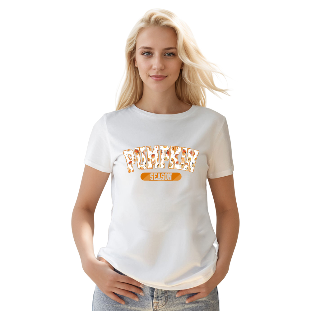 Adult Unisex Halloween Pumpkin Season Letter White T-shirt Costume