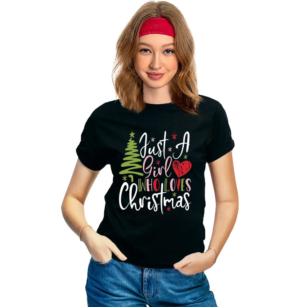 Adult Unisex Xmas Just A Girl Who Loves Christmas Festival Black T-shirt Costume