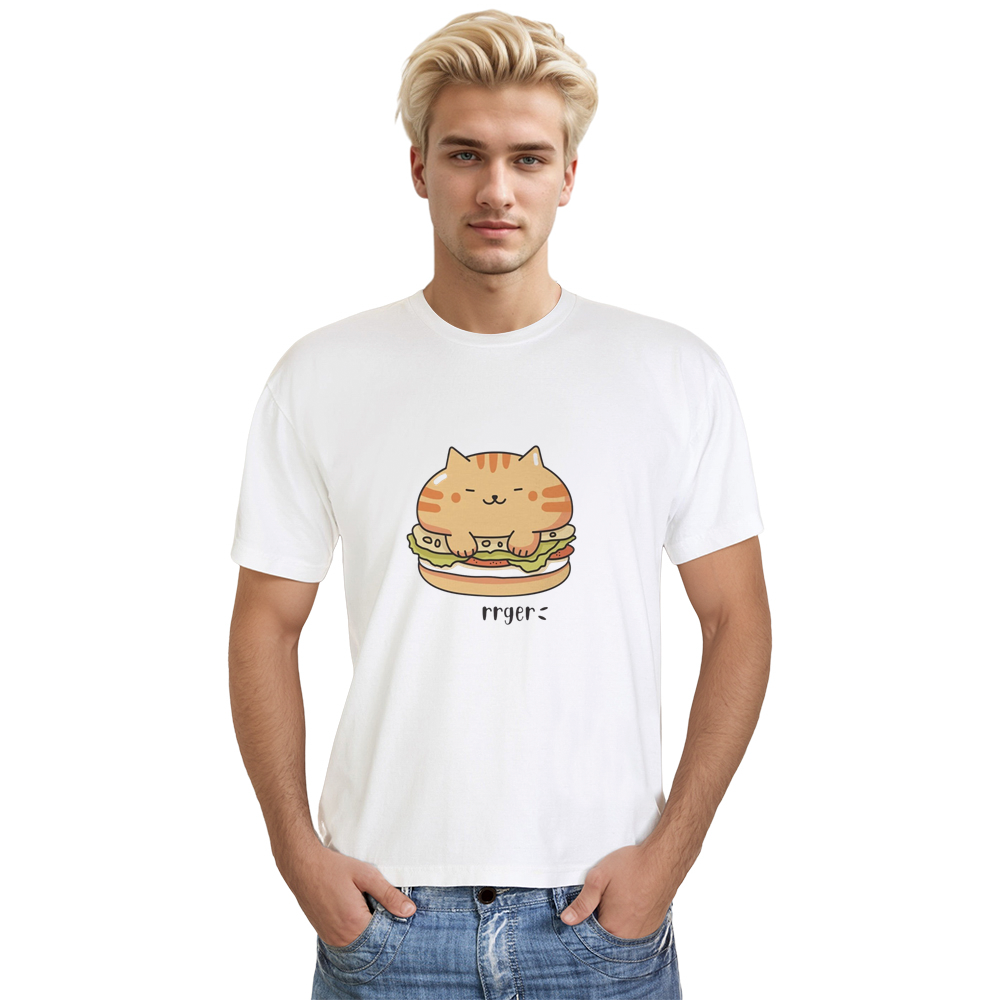 Adult Unisex Cat Burger Kawaii Pet Lover White T-shirt