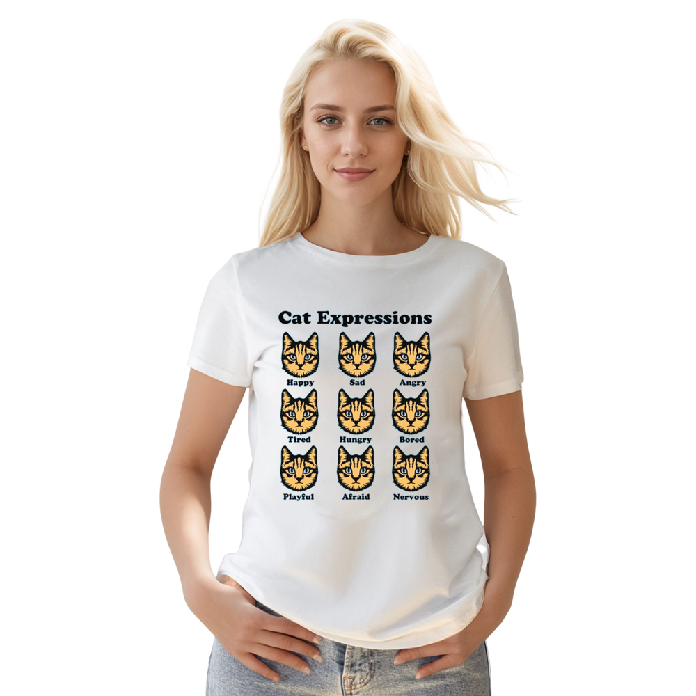 Adult Unisex Cat Expressions Pet Lover White T-shirt Costume