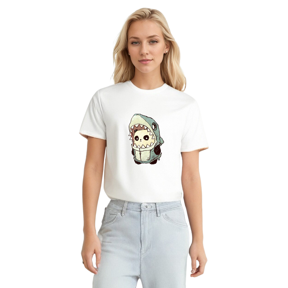 Panda Shark Cute Adult Unisex Animals Lover White T-shirt