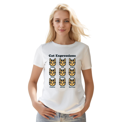 Adult Unisex Cat Expressions Pet Lover White T-shirt Costume
