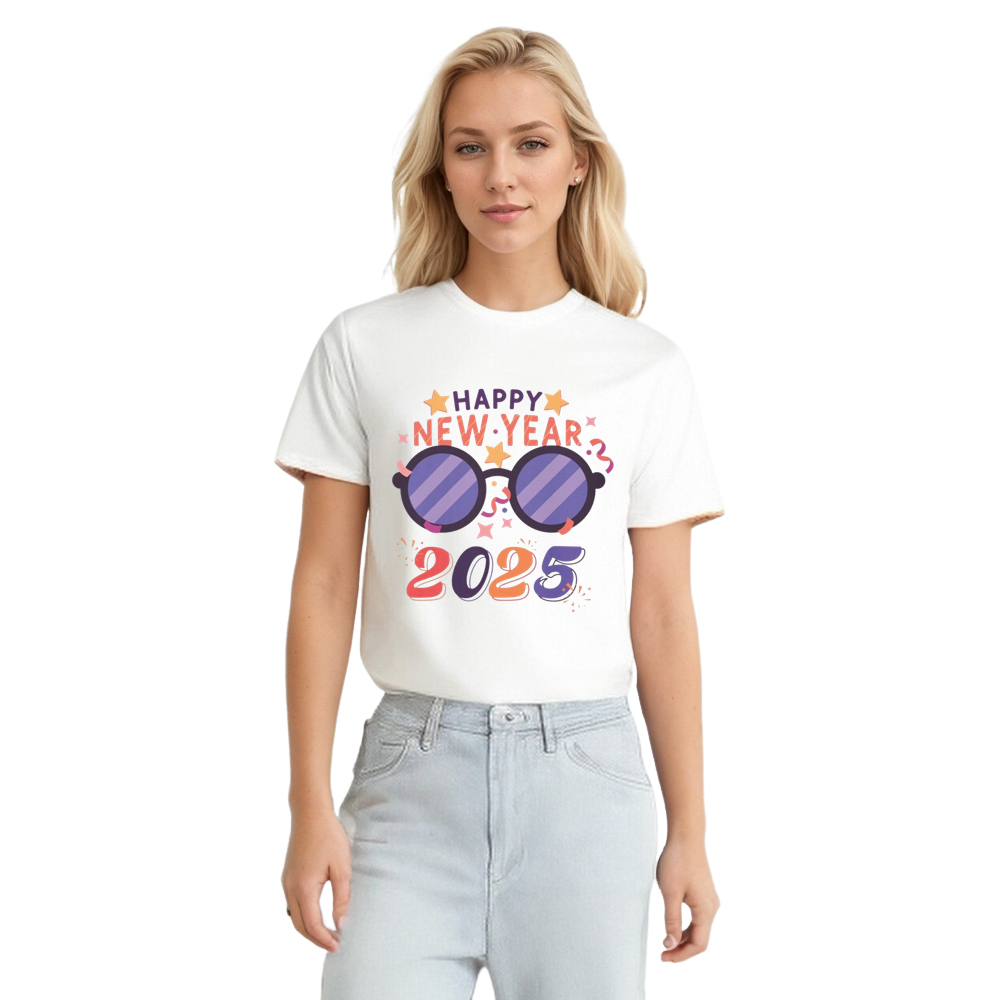 Adult Unisex Happy New Year 2025 White T-shirt