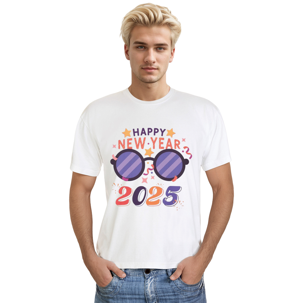 Adult Unisex Happy New Year 2025 White T-shirt