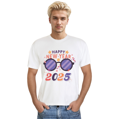 Adult Unisex Happy New Year 2025 White T-shirt