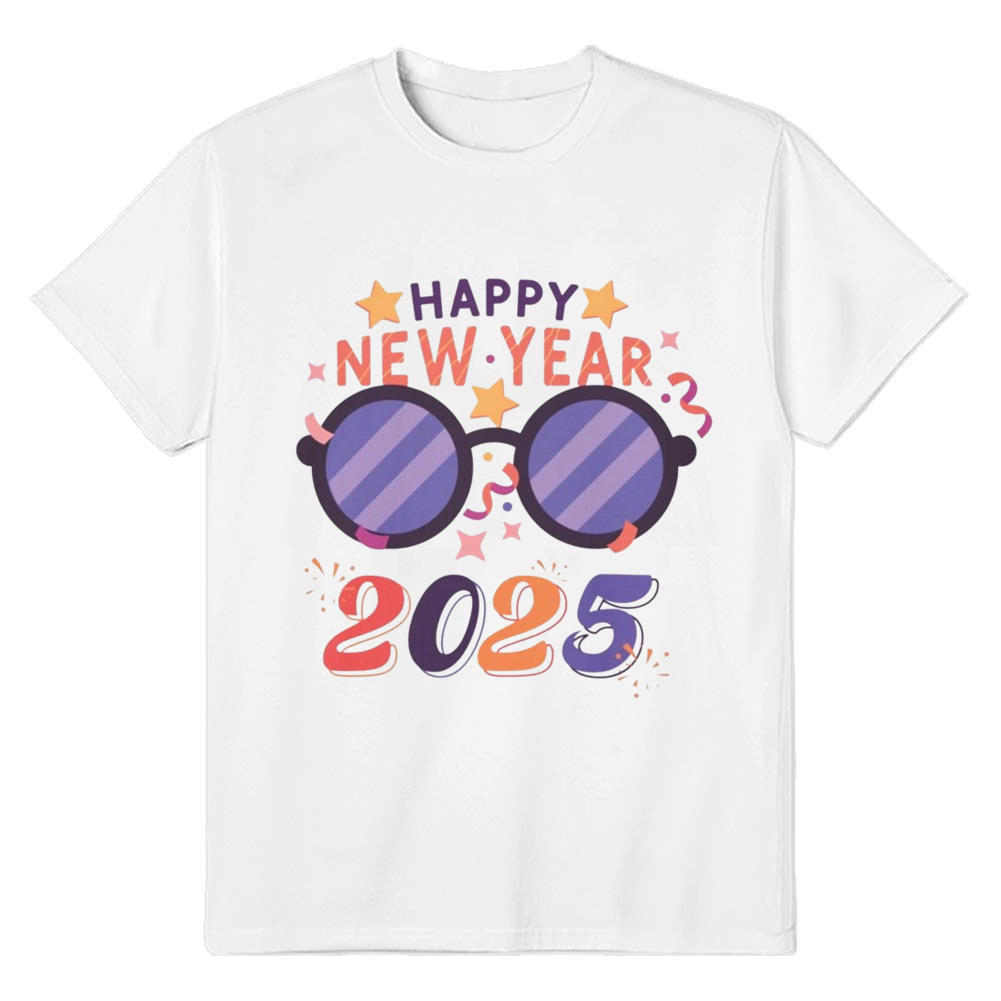 Adult Unisex Happy New Year 2025 White T-shirt