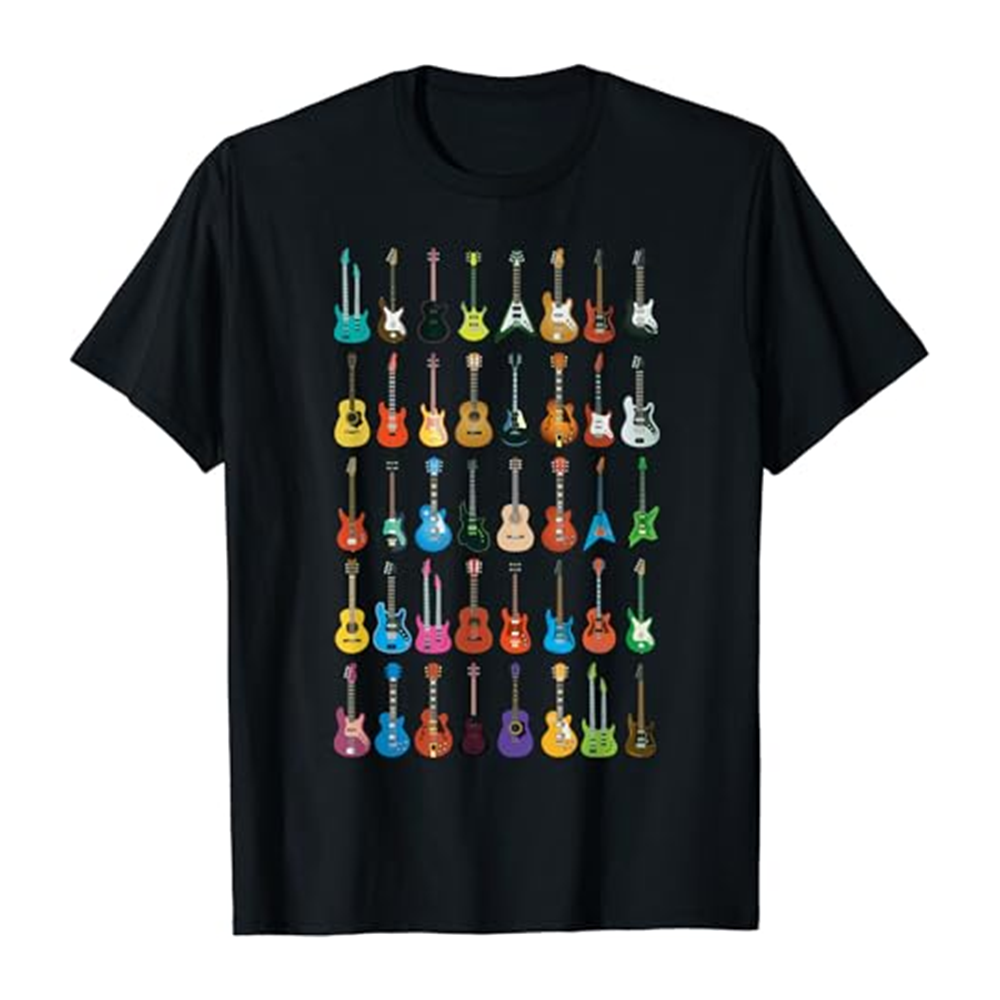 Adult Unisex Love Guitar Different Guitars Music Lover Music Festival Black T-shirt Costume