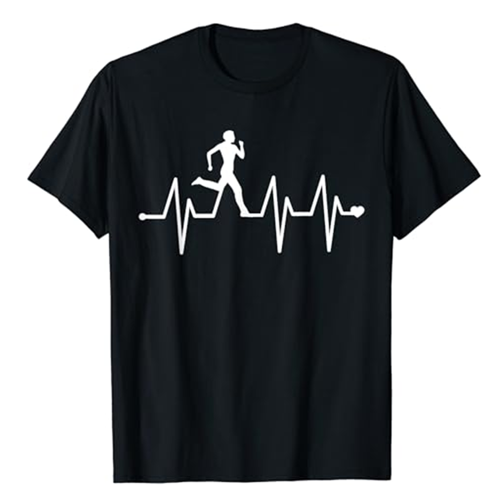 Adult Athletics Heartbeat Pulse Running Fitness Gym Workout Sport Black T-shirt Costume