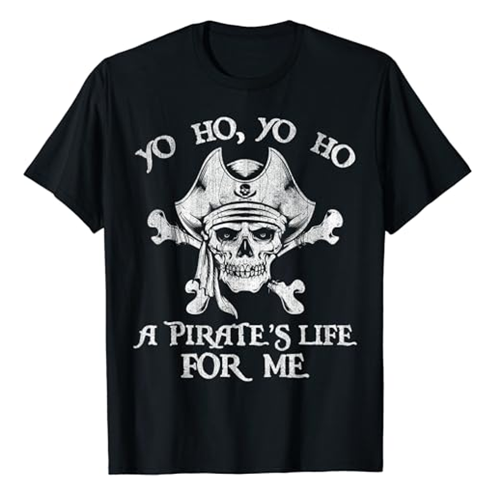 Adult Unisex Yo Ho Yo Ho A Pirate's Life For Me Skulls Black T-shirt Costume