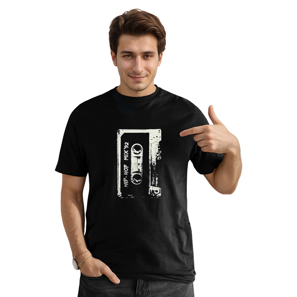 Adult Unisex Hip Hop Rap DJ Retro 90s Music Festival Black T-shirt Costume