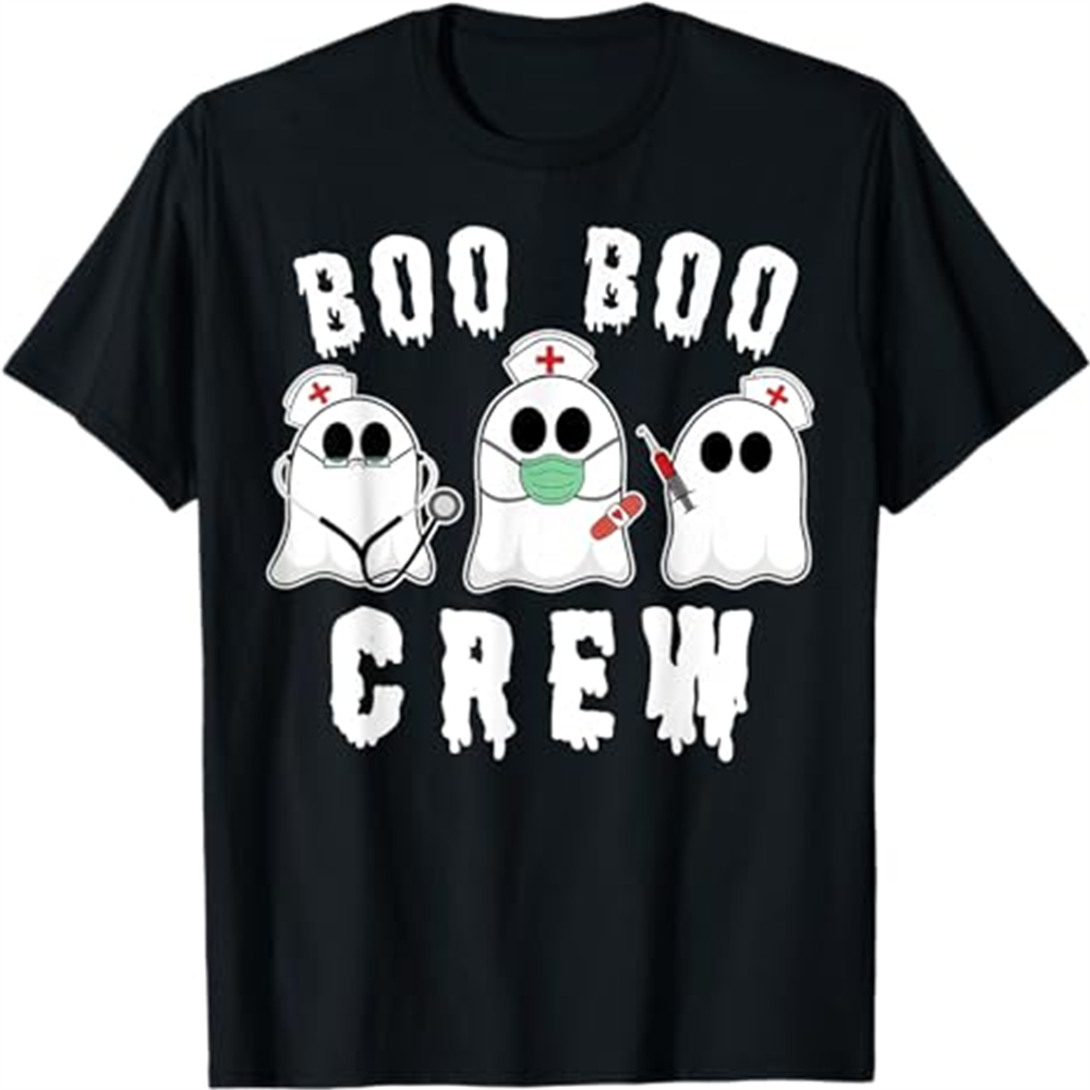 Adult Unisex Boo Boo Crew Funny Nurse Ghost Halloween Black T-shirt Costume