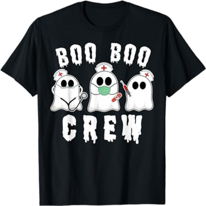 Adult Unisex Boo Boo Crew Funny Nurse Ghost Halloween Black T-shirt Costume