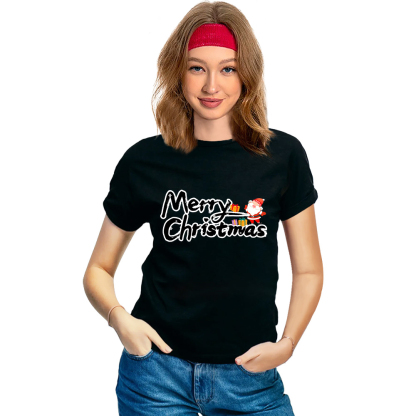 Adult Unisex Merry Christmas Santa Claus Xmas Black Festival T-shirt