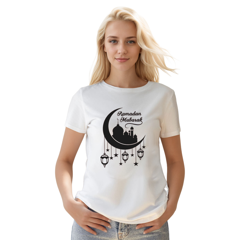 Ramadan Mubarak Adult Unisex Muslim White T-shirt