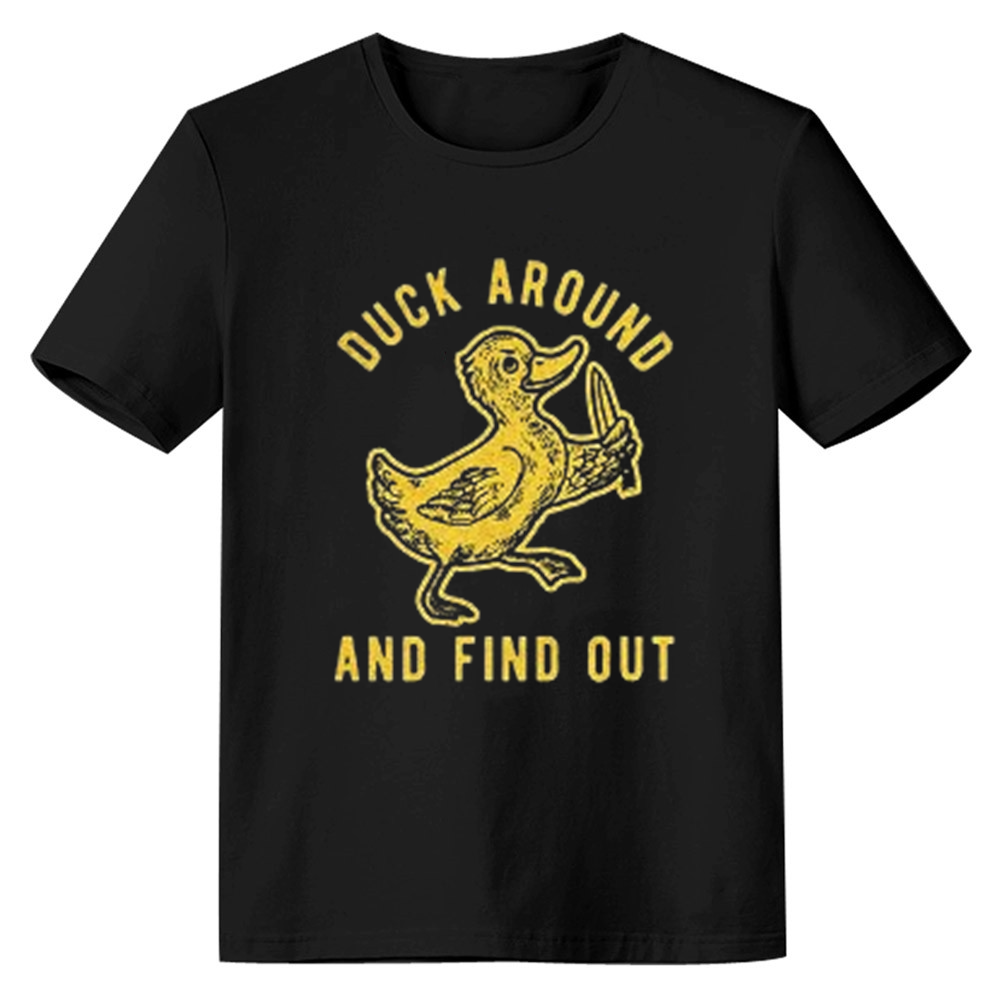 Adult Unisex Around And Find Out Funny Knife Duck Animals Black T-shirt Costume