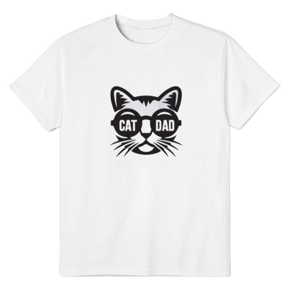 Adult Man Cat Dad Pet Lover White T-shirt Costume