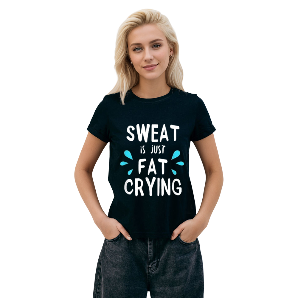 Adult Sweat Is Just Fat Crying Funny Fitness Gym Workout Sport Black T-shirt Costume