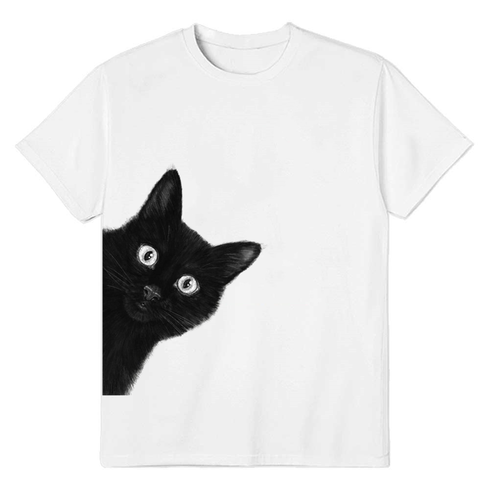 Adult Unisex Big Black Cat Pet Lover White T-shirt Costume