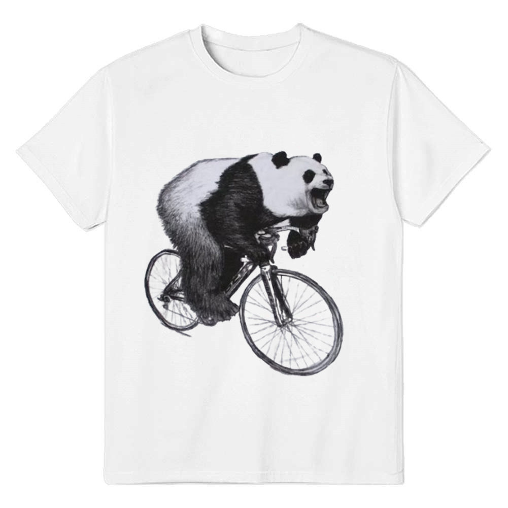 Adult Unisex Panda Riding A Bicycle Wild Animals Panda Lover White T-shirt Costume